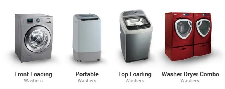 washing machine types we repair in nairobi : front load washers, top load, portable, automatic, commercial, impeller, agitator